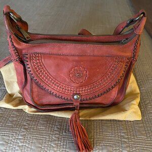 Patricia Nash, red, leather, cross body, saddle bag